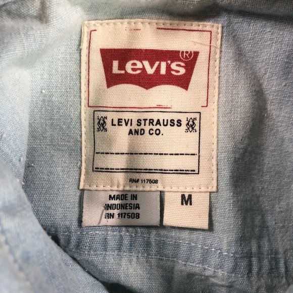 Levis Shirt Adult Medium Blue Denim Pearl Snap Western Rodeo Cowboy Heavy Cotton - Picture 9 of 13
